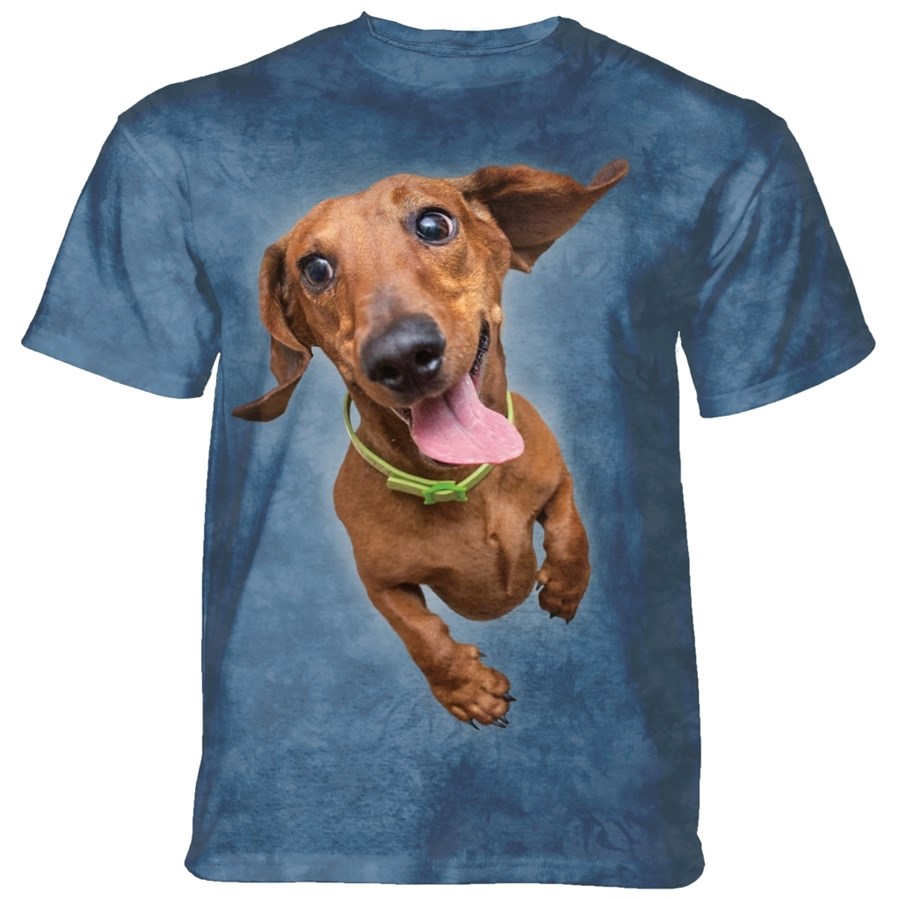 Indlejre hævn element T-shirt med motiv af en sjov hoppende gravhund