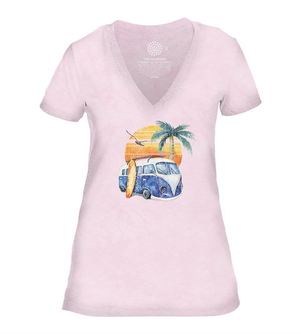 Retro Surf Womens V-Neck, PINK