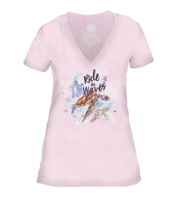 Ride the Waves Women V-Neck, PINK, Adult Small