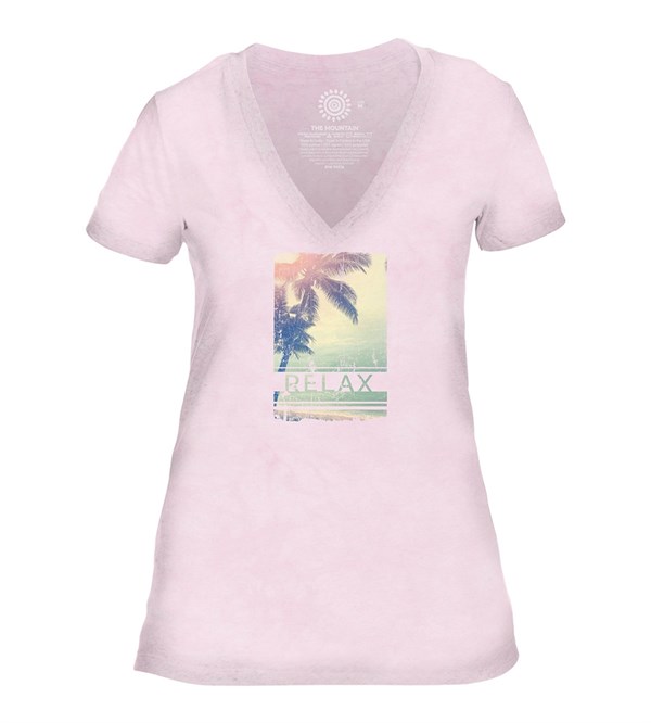 Relax Womens V-Neck, PINK,Adult 2XL
