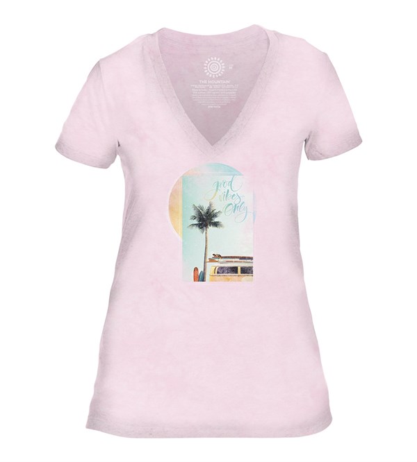 Good Vibes Womens V-Neck, PINK, Adult Small