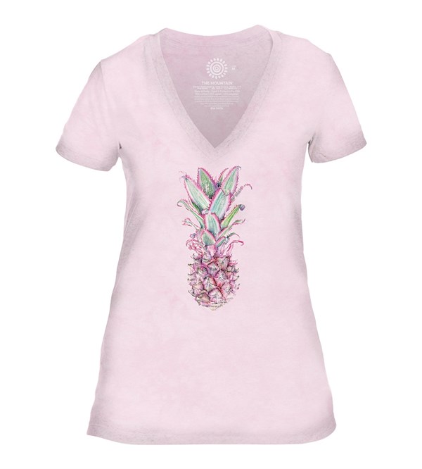 Pineapple Womens V-Neck, PINK, Adult XL