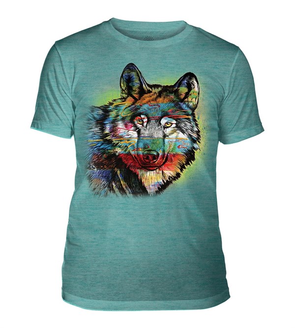 Painted Wolf Mens Triblend, TEAL, Adult 2XL