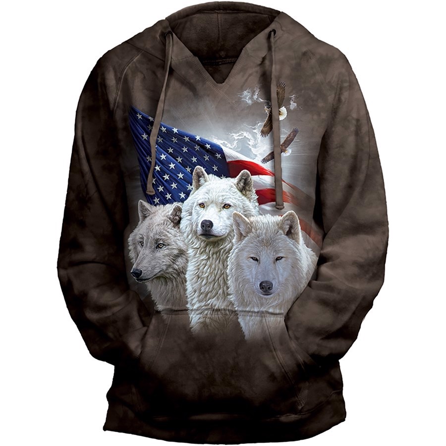 Patriotic Wolves Adult V-Hoodie, Womens Small