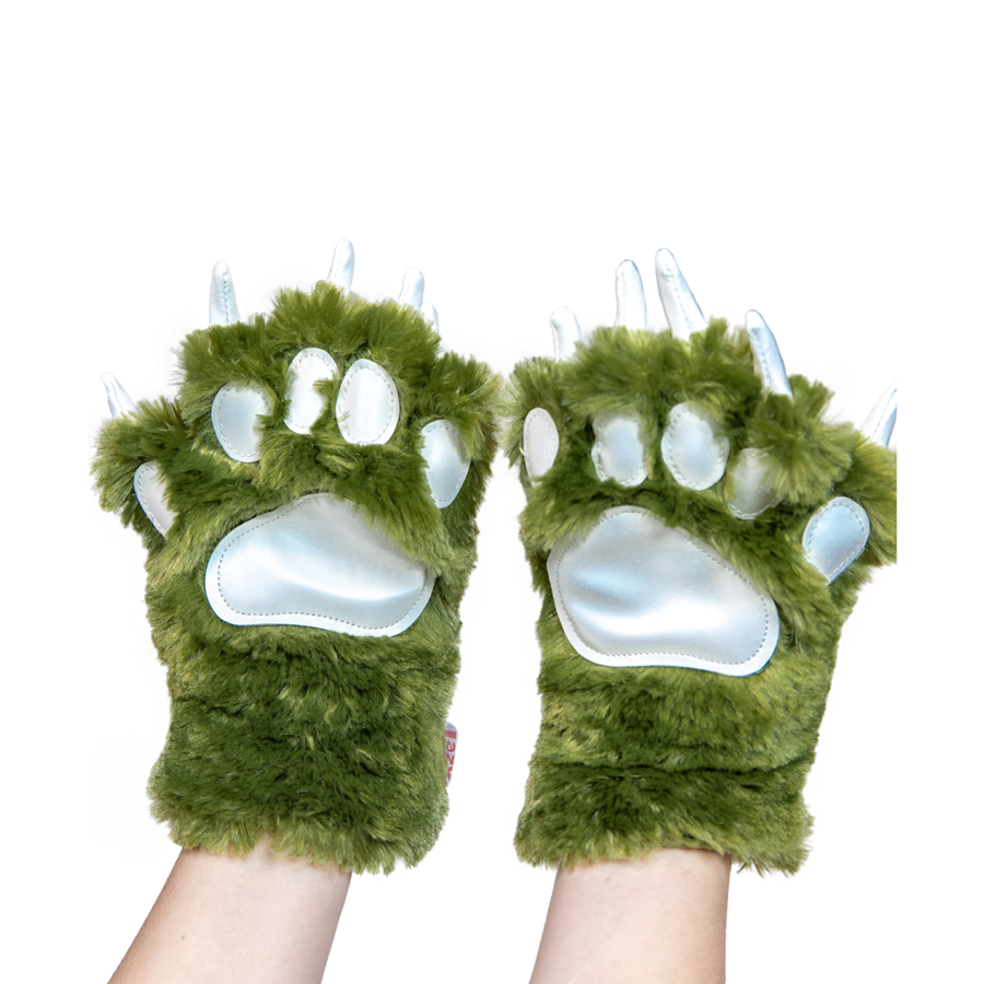 Green Dino Paw Mitts, Child Small