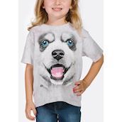 Kortærmet børne bluse med sibirisk husky hvalp