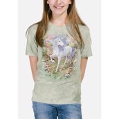 Kortærmet børnebluse med enhjørning i eventyrskov