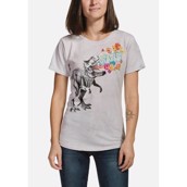 Dame t-shirt med dinosaur der brøler blomster