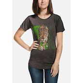 Faconsyet kortærmet dame bluse med sejt jaguarmotiv