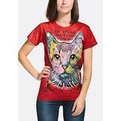 Kortærmet dame bluse med kunstnerisk kat