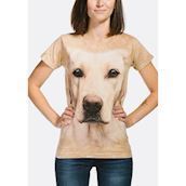 Kortærmet dame bluse med en gul labrador