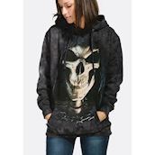 Hættetrøje med kranie i 3D effekt