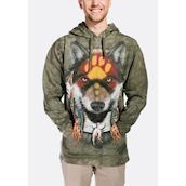 Langærmet hættetrøje med ulv som shaman