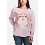 Langærmet pink trøje med sød lille kat til kvinder