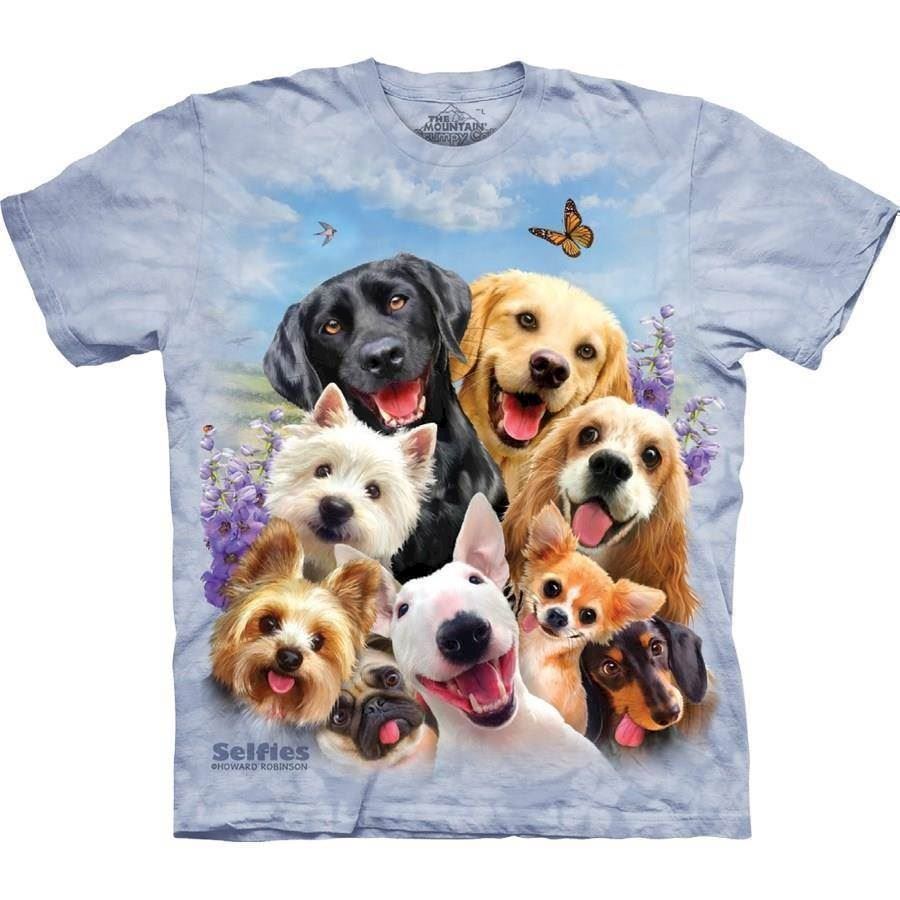 bidragyder måle Torrent Hunde t-shirt. T-shirt med masser af glade hunde.