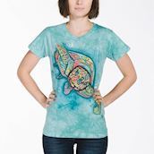 Kortærmet faconsyet bluse til damer med skildpaddemotiv