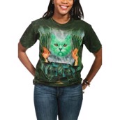 Kortærmet bluse med fantasifuldt katte motiv