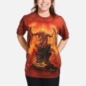 t-shirt med ildsprudlende dæmondrage