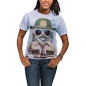 Kortærmet bluse med sjov kat klædt ud som en Trooper