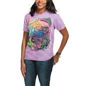 Kortærmet bluse med kunstnerisk udført mops