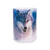 Kaffekrus med motiv af nordlys og ulve