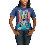 Kortærmet bluse med kunstnerisk hundemotiv