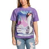 Kortærmet bluse med pingvin der passer sin unge