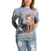 Kortærmet bluse med motiv af ulvepar i solnedgangen