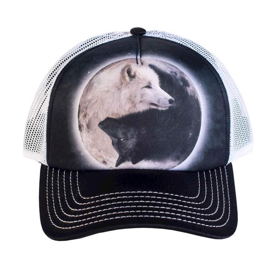 Trucker kasket med ulve og yin yang
